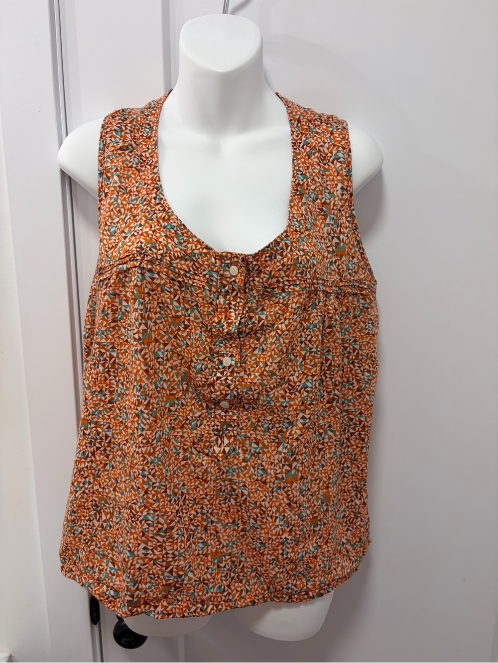 Eddie Bauer Orange Multi-Print Button-Front Scoop Neck Camisole
